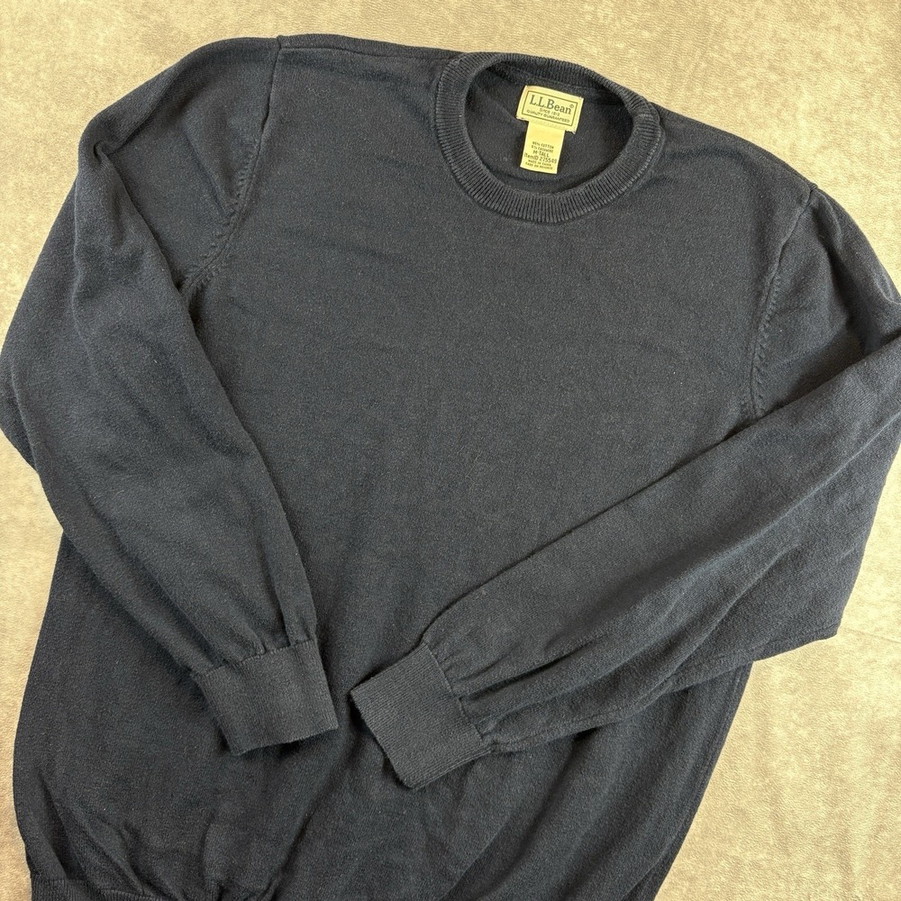 L.L. Bean Sweater Mens Medium Tall Blue Cotton Cashmere Crewneck Knit Pullover